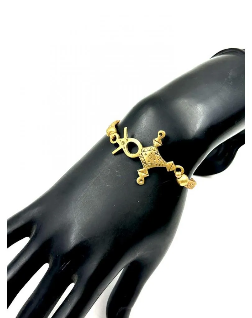PULSERAS HOMBRE TRIBALES DE MACRAME Y CRUZ TUAREG DORADA