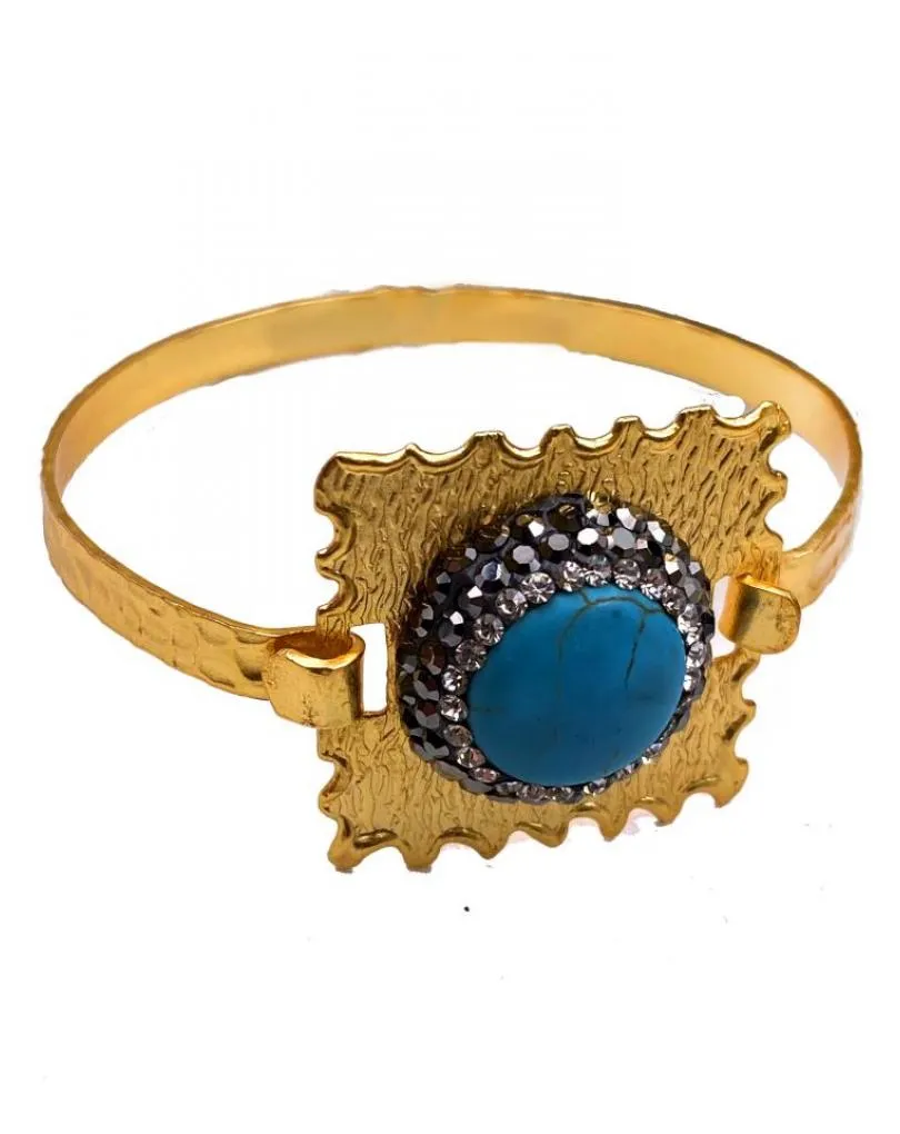 PULSERAS MUJER DORADAS BAÑO DE ORO Y PIEDRA TURQUESA