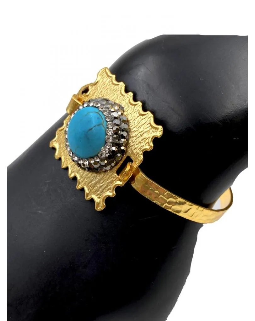 PULSERAS MUJER DORADAS BAÑO DE ORO Y PIEDRA TURQUESA