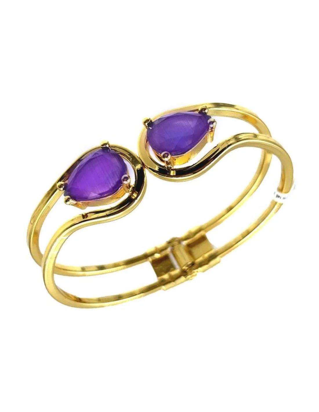 PULSERAS MUJER DORADAS CON PIEDRAS MORADAS DE BODA Y BAUTIZO