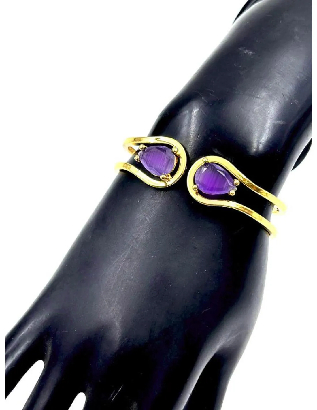 PULSERAS MUJER DORADAS CON PIEDRAS MORADAS DE BODA Y BAUTIZO