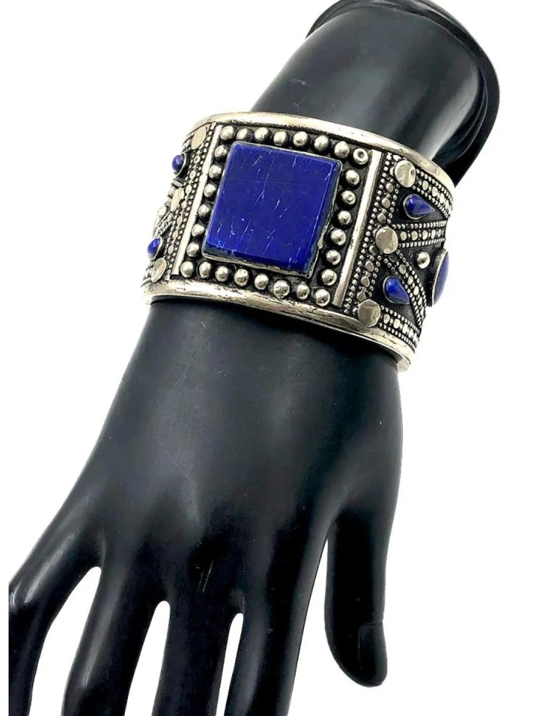 PULSERAS PLATA Y PIEDRA LAPISLAZULI JOYAS ANTIGUAS AFGANAS EXCLUSIVAS