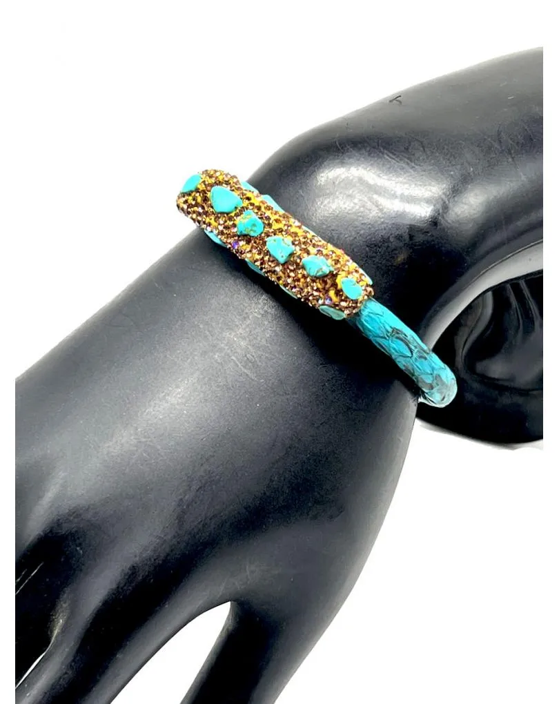 PULSERAS TURQUESAS ORIGINALES EN PIEL DE SERPIENTE Y PEDRERIA