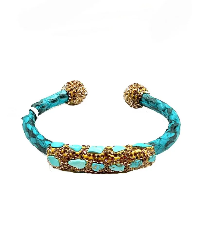 PULSERAS TURQUESAS ORIGINALES EN PIEL DE SERPIENTE Y PEDRERIA