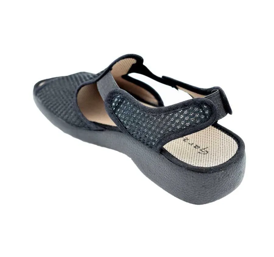 SANDALIA GARZÓN 3280.186 ELÁSTICOS REJILLA CON BRILLO NEGRA CÓMODA FRESCA DE MUJER 24463