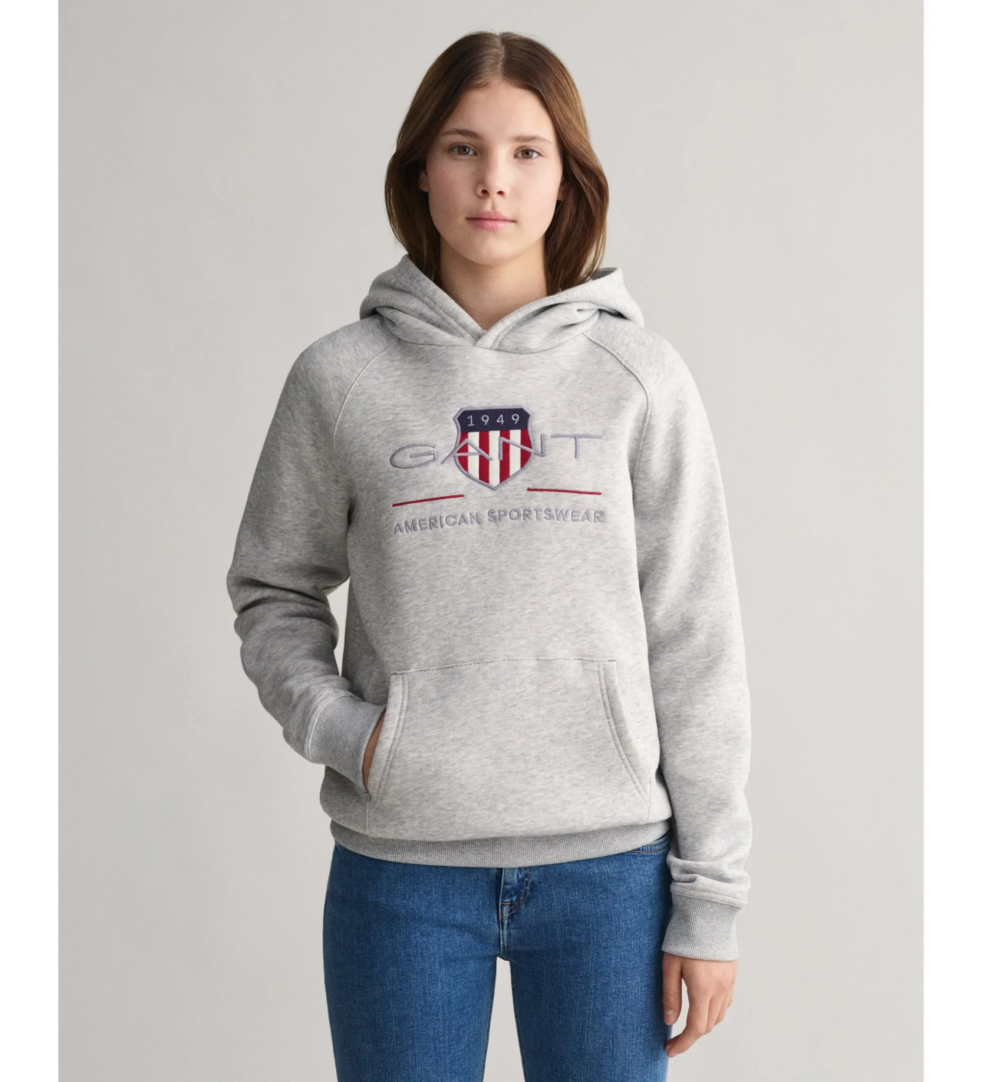 Sudadera con capucha y escudo Archive gris