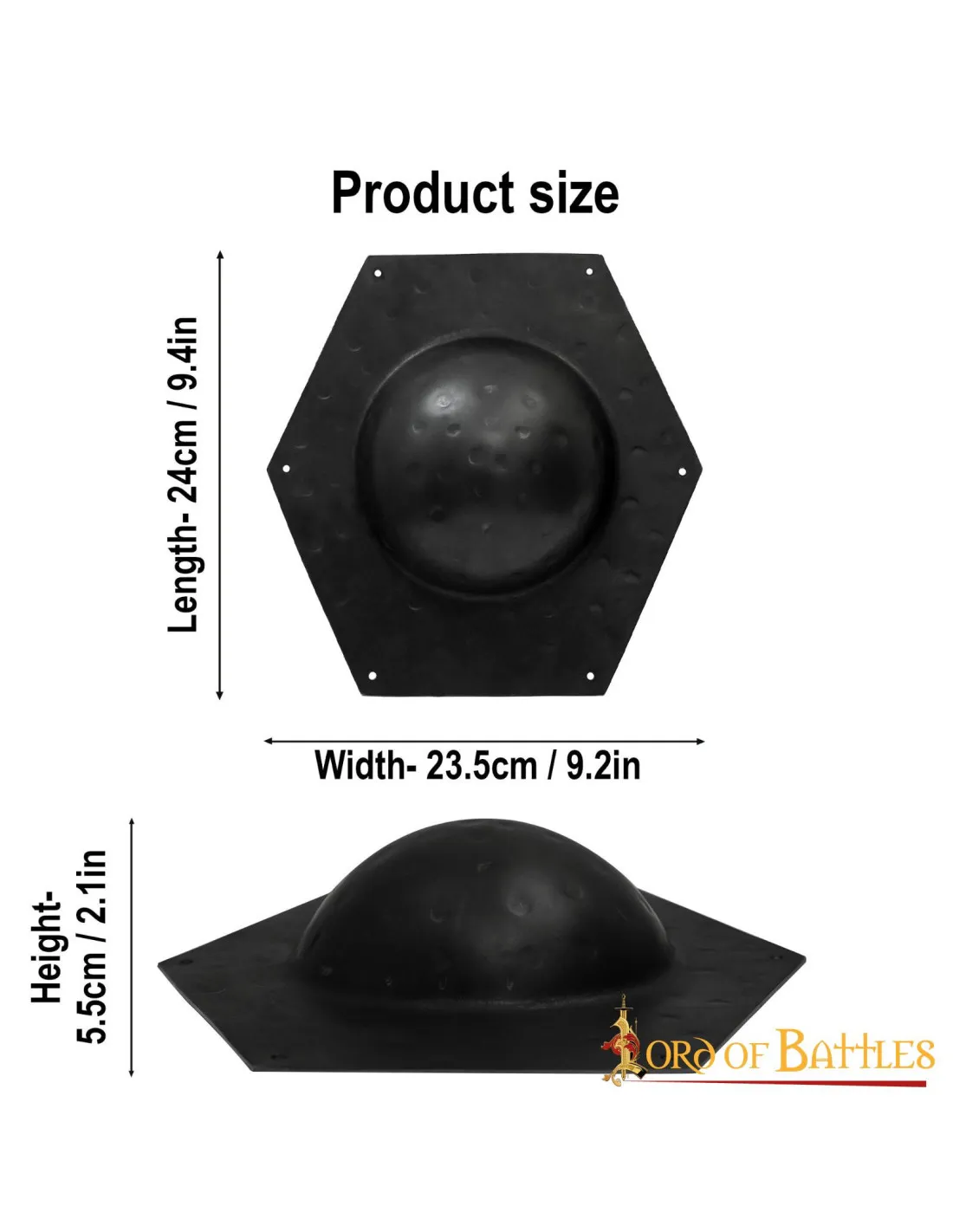 Umbo hexagonal para escudo romano en acero negro