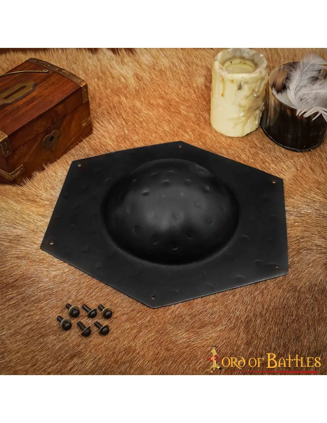 Umbo hexagonal para escudo romano en acero negro