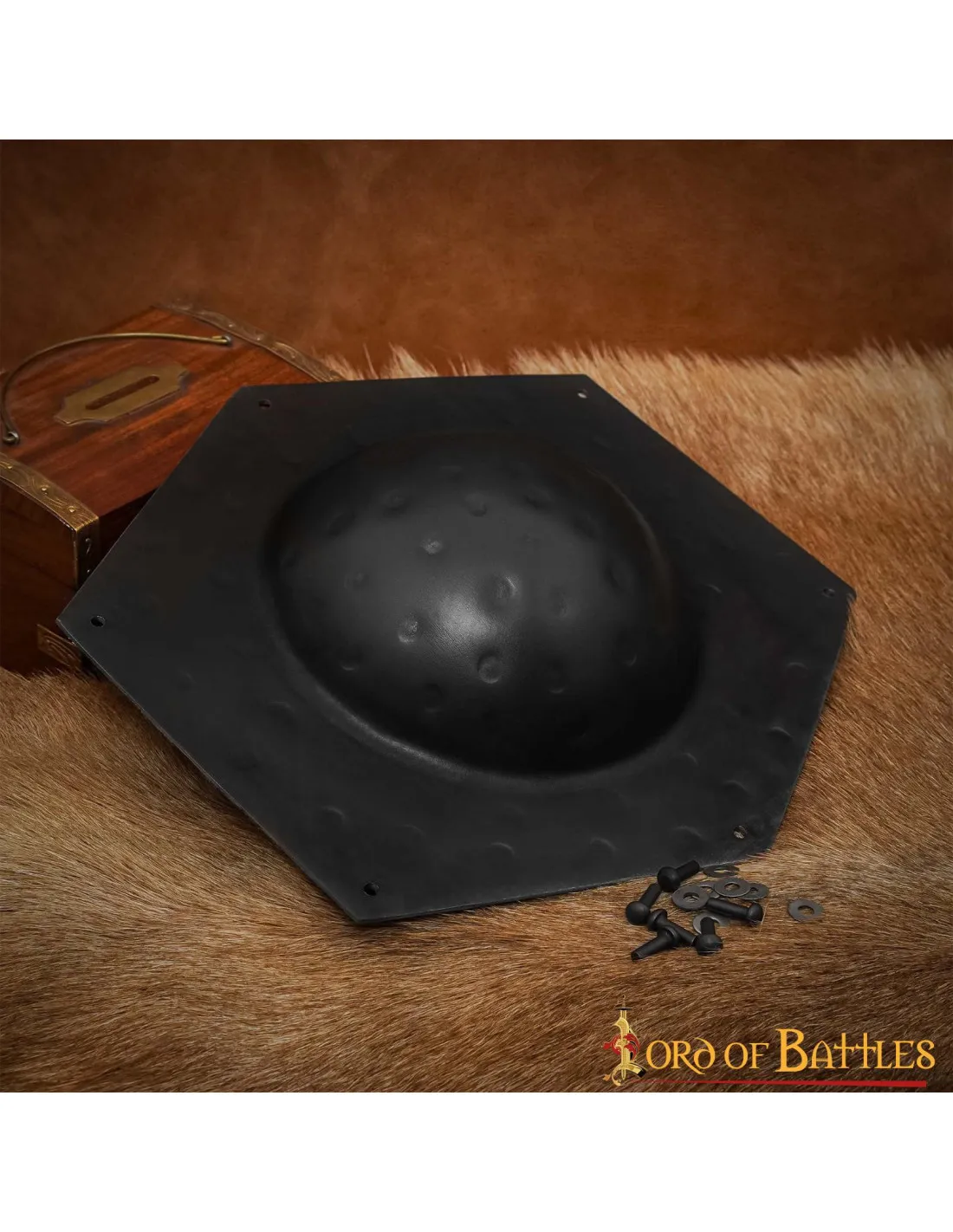 Umbo hexagonal para escudo romano en acero negro