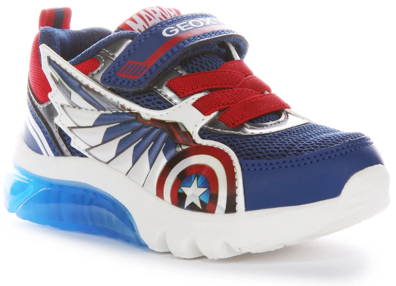Zapatillas con alas del escudo de Capitán América para niños Geox J Ciberdrone B en rojo marino