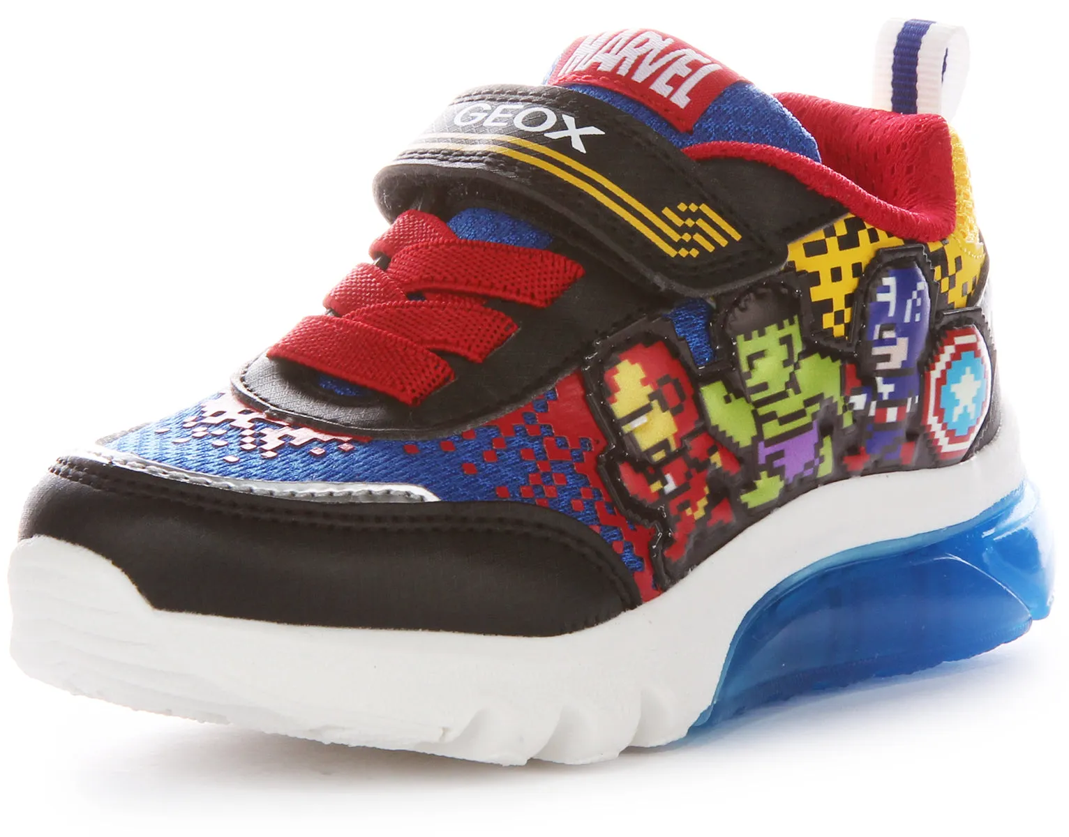 Zapatillas con alas del escudo de Capitán América para niños Geox J Ciberdrone B en rojo marino